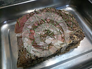 Raw lamb roast