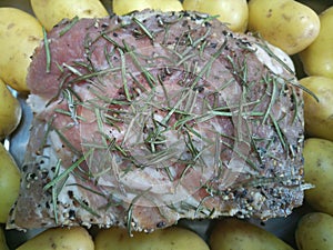 Raw lamb roast