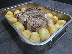 Raw lamb roast