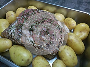 Raw lamb roast