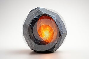 Leshem Raw Gem with Polished Glowing Interior on White Background, High-Quality Precious Mineral and Jewelry