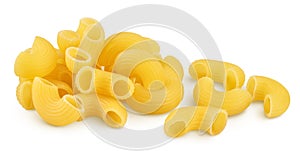 raw macaroni pasta isolated on white background with clipping path and full depth of field