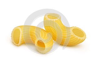 raw macaroni pasta isolated on white background with clipping path and full depth of field