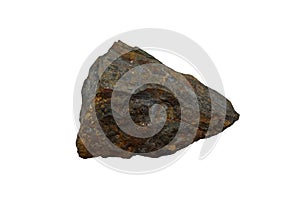 Raw Magnetite mineral stone isolated on white background. iron ores, oxides of iron, ferrimagnetic.
