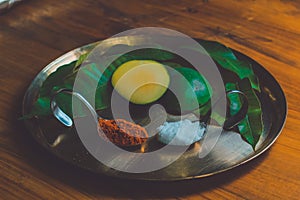 Raw Mango & Masalas Salt in a Plate