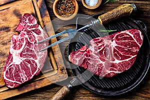 Raw marbled beef steak photo