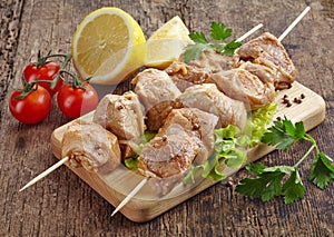 Raw marinated pork kebab meat