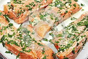 Raw marinated salmon or trout