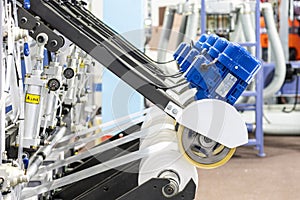 Raw material plastic roll set on feed set of high technology modern and automatic high speed continuous manufacturing process