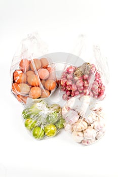 Raw materials for cooking food in clear plastic bags.