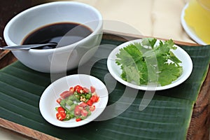 Raw materials for making Thai Steamed Pork Dumplings (Kow Griep Pag Mor)