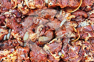 Raw meat for barbecue, marinated and ready to roast