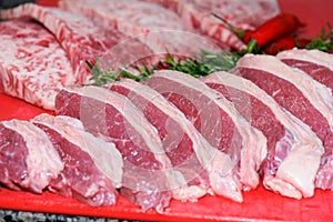 raw meat cut into slices with fat barbecue sliced â€‹â€‹picanha