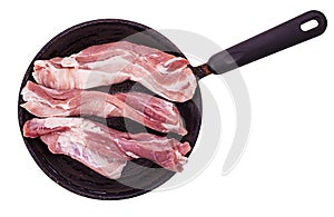 Raw meat in a frying pan