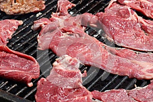 Raw meat on a grill