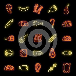 Raw meat icons set vector neon