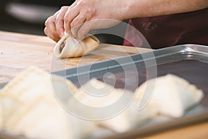 Raw meat pie on a tray