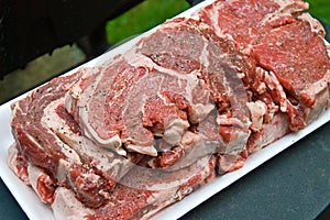 Raw meat prepared on the grill