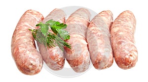 Raw meat sausages with greens