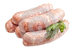 Raw meat sausages with greens