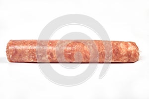 Raw meat sausages isolated on white background