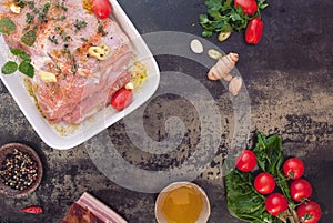 Raw meat with spices ready for roasting