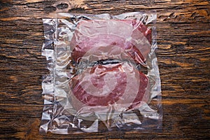 Raw meat in vacuum packing