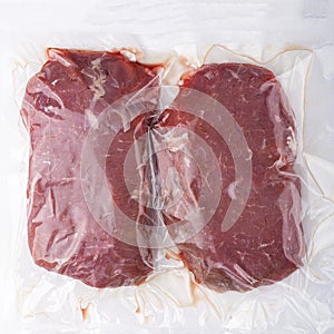 Raw meat in vacuum packing