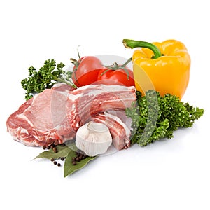 Raw meat with vegetables