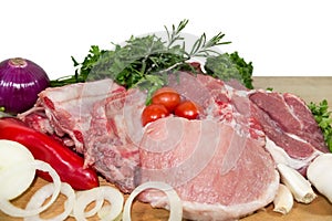 Raw meat with vegetables