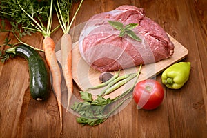 Raw meat and vegetables