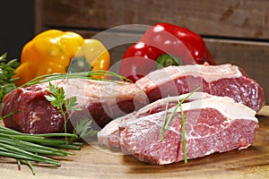 Raw meat and vegetables