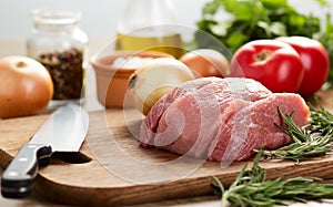 Raw meat and vegetables