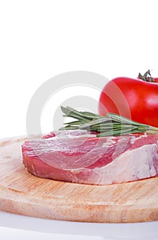 Raw meat, vegetables and spices isolated