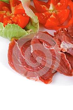 Raw meat on white plate