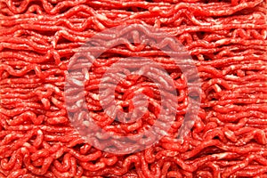 The raw minced beef meat texture detail.