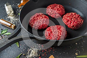 Raw minced meat beef burger cutlets