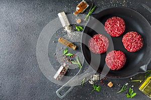 Raw minced meat beef burger cutlets