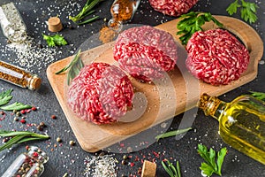 Raw minced meat beef burger cutlets