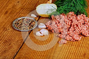 Raw Minced meat with Ground beef. Minced meat close up