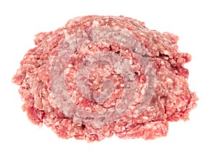 Raw minced meat isolated on white background. Chopped meat background.  fresh raw ground pork heap. Top view