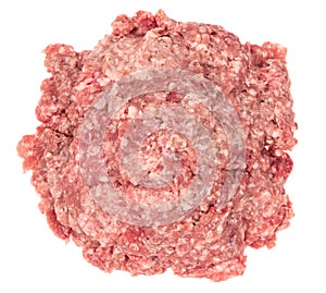 Raw minced meat isolated on white background. Chopped meat background.  fresh raw ground pork heap. Top view