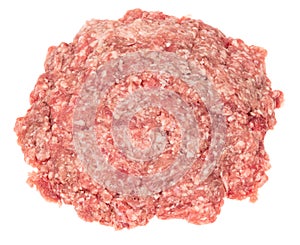 Raw minced meat isolated on white background. Chopped meat background.  fresh raw ground pork heap. Top view