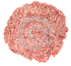 Raw minced meat isolated on white background. Chopped meat background.  fresh raw ground pork heap. Top view