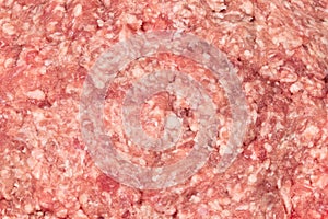 Raw minced meat texture background. Chopped meat background.  fresh raw ground pork heap. Top view