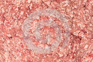 Raw minced meat texture background. Chopped meat background.  fresh raw ground pork heap. Top view