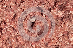 Raw minced meat texture background. Chopped meat background.  fresh raw ground pork heap. Top view