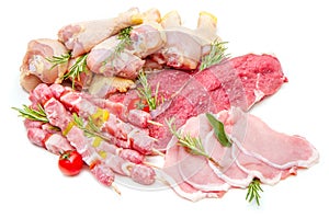 Raw mix meat isolated on white background