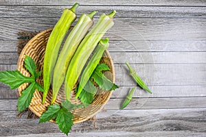 Raw okra in basket