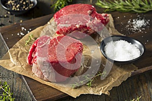 Raw Organic Grass Fed Filet Mignon Steak photo